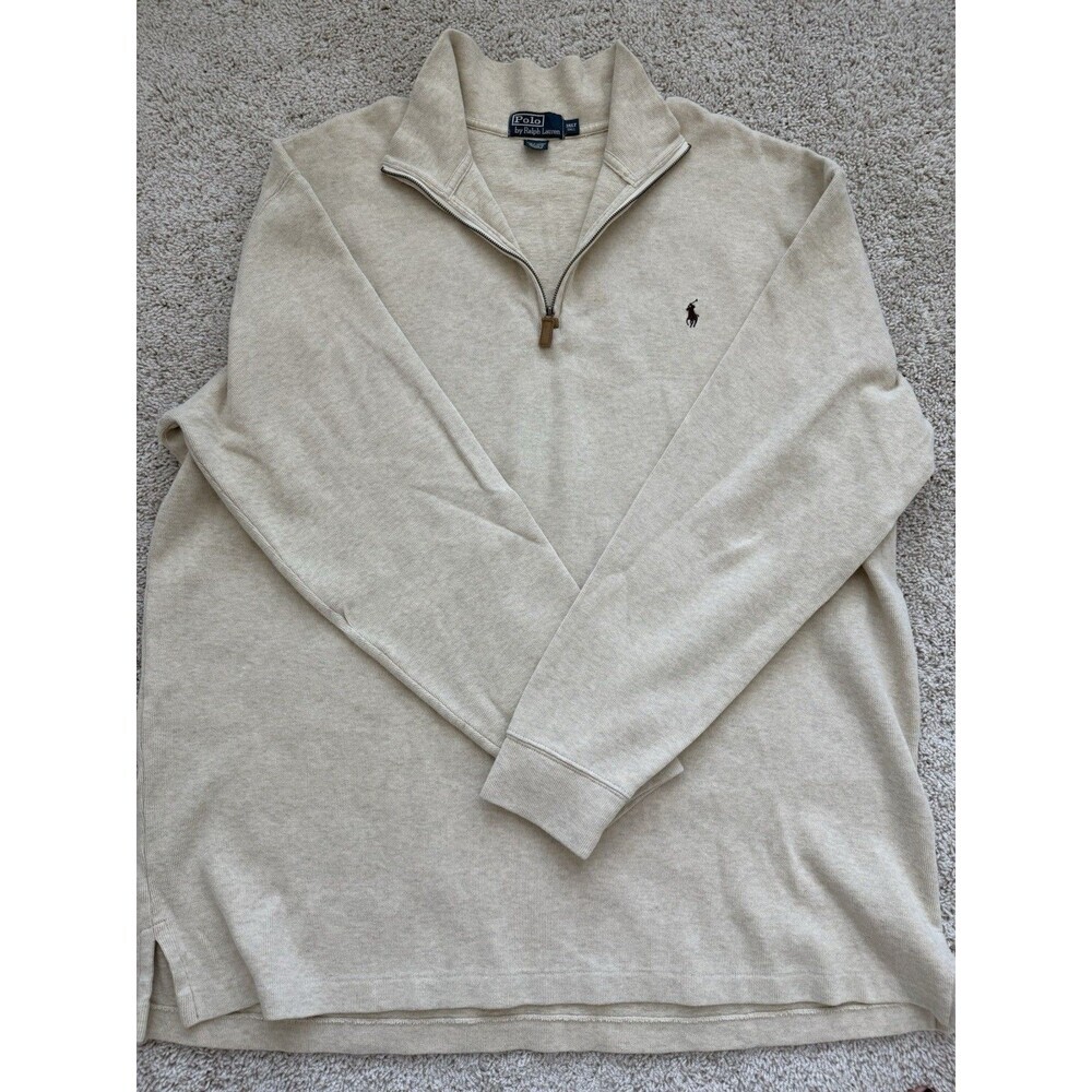 Polo Ralph Lauren Sweater Men’s 3XLT Beige Mock Neck Quarter Pony‎ Zip Preppy